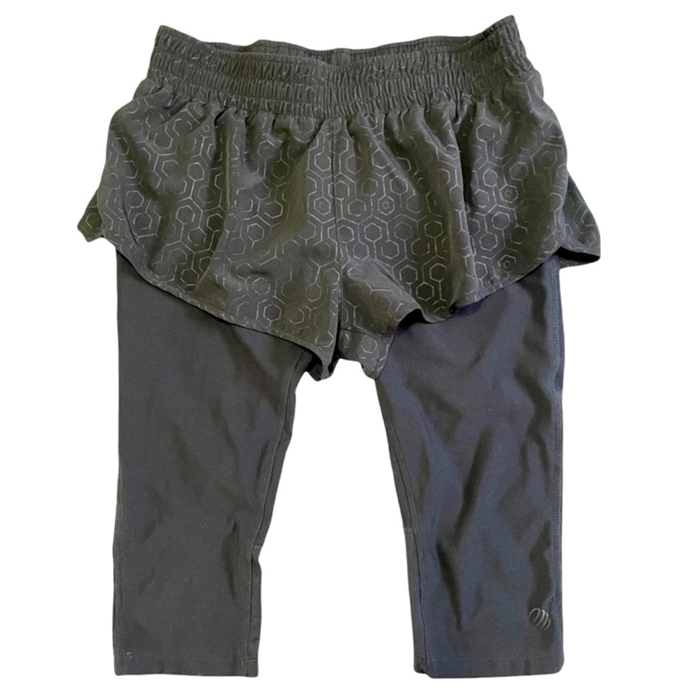 MPG 2-In-1 Gray Geometric Built-In Athletic Legging Shorts Running Spandex Small